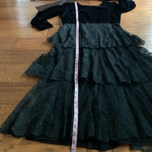 Vintage Black Lace and Velour Midi Dress - Picture 5 of 15